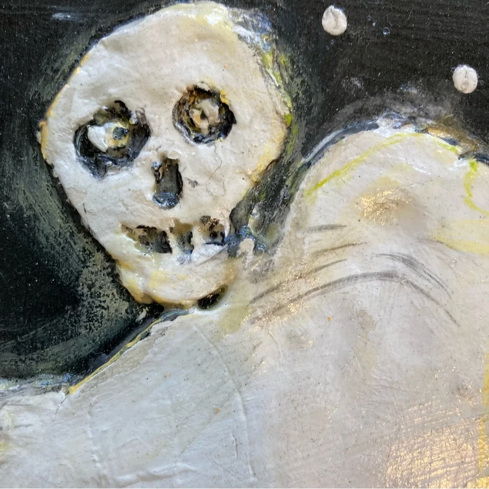 Graveyard Pumpkins ” acrylic &  Paper Clay Handmade Original 12”x12”onWood Panel